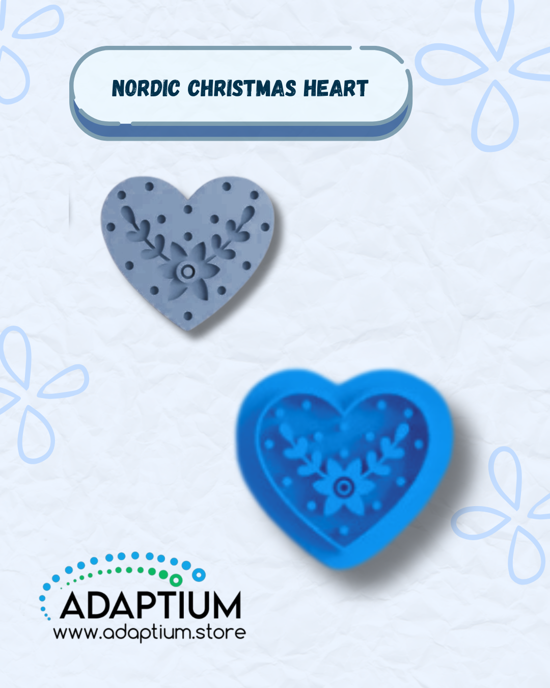 Nordic Christmas Heart Embossing Cutter for polymer clay, sharp resin cutter with embossed Nordic Christmas design, made in New Zealand