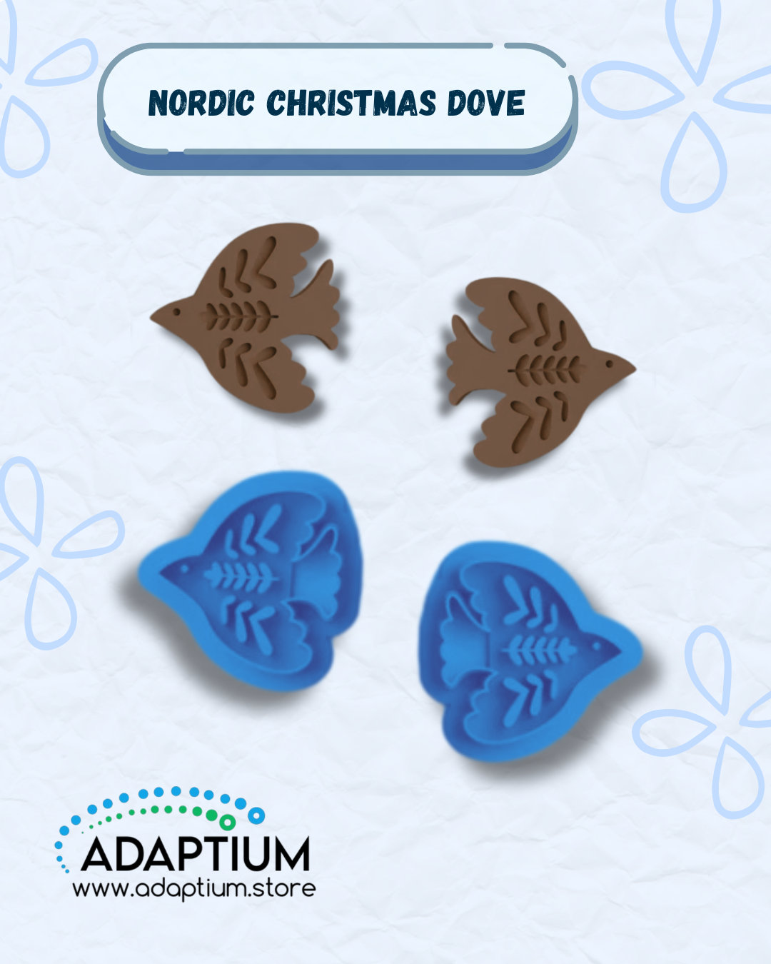 Nordic Christmas Dove Embossing Cutter for polymer clay, sharp resin cutter with embossed Nordic Christmas design, made in New Zealand