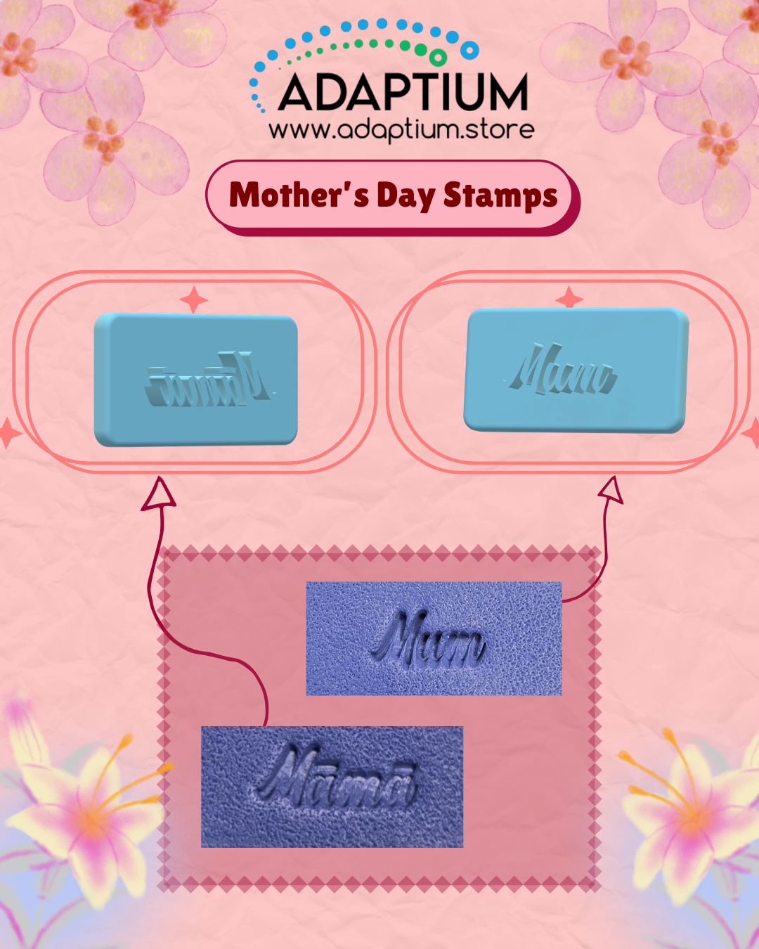 Motherhood Line Art Stamp – Clear Stamping Block for polymer clay (2 designs) KDXTAS