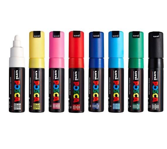 Uni Posca Marker 4.5-5.5mm Bold Bullet 8 Pack Asstd PC-7M