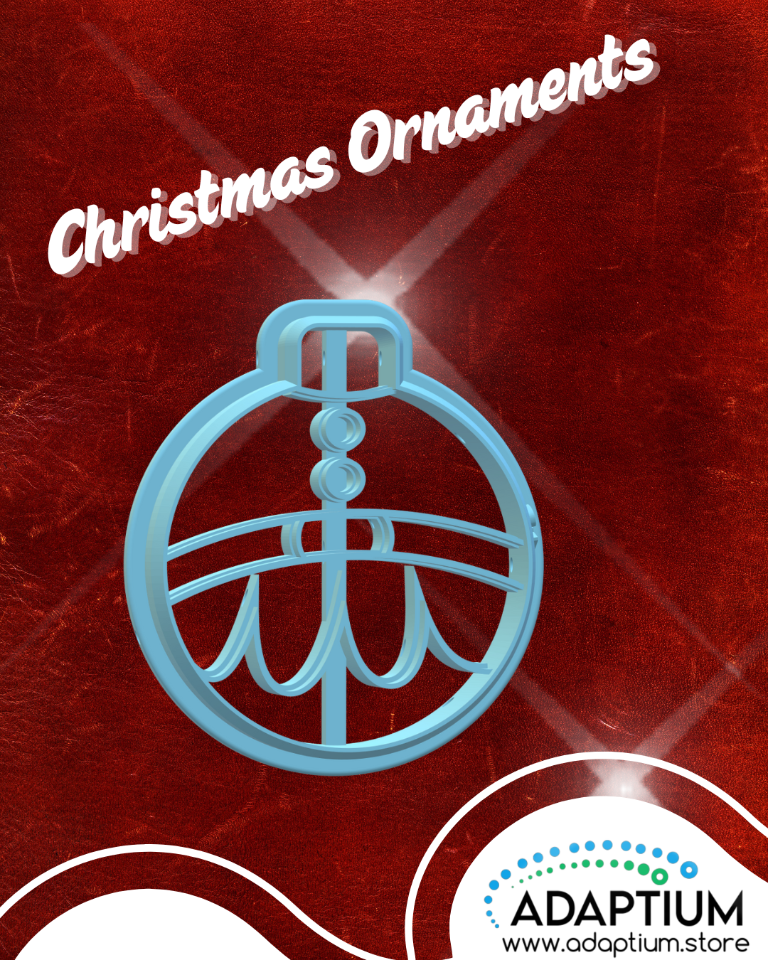 Blue Christmas ornament clay/cookie cutter of a elf or santa or bellie  on a red background with 'Adaptium' branding.