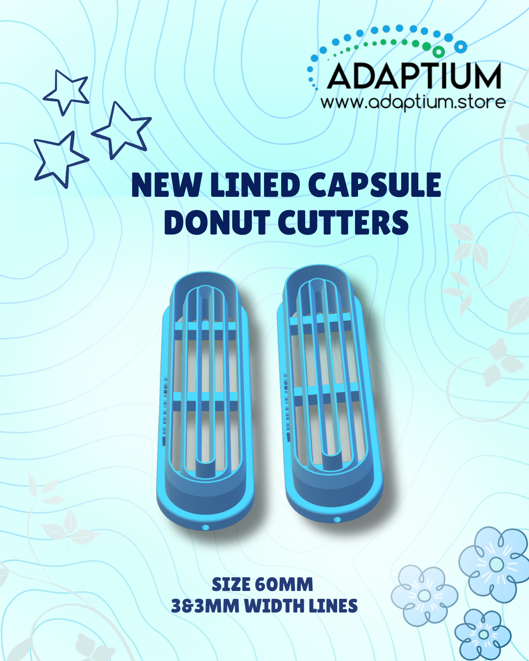 Two blue donut cutters on a light blue background with Adaptium branding.