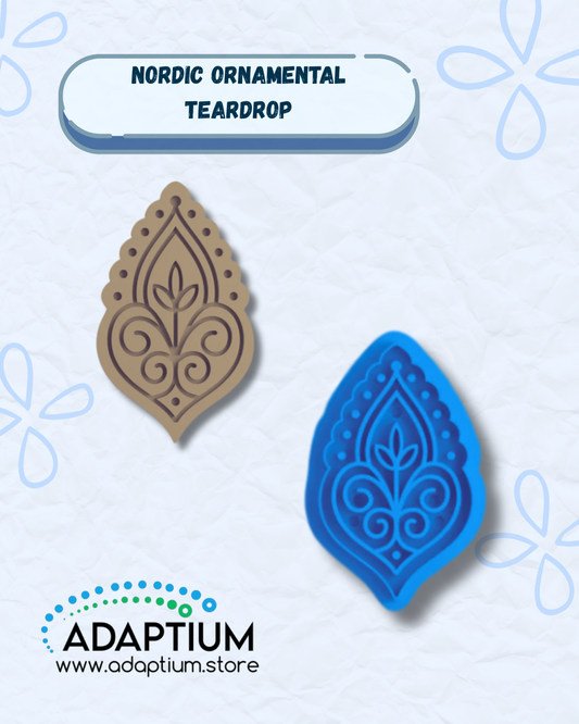 Nordic Ornamental Teardrop Embossing Cutter for polymer clay, sharp resin cutter with embossed Nordic Christmas design, made in New Zealand