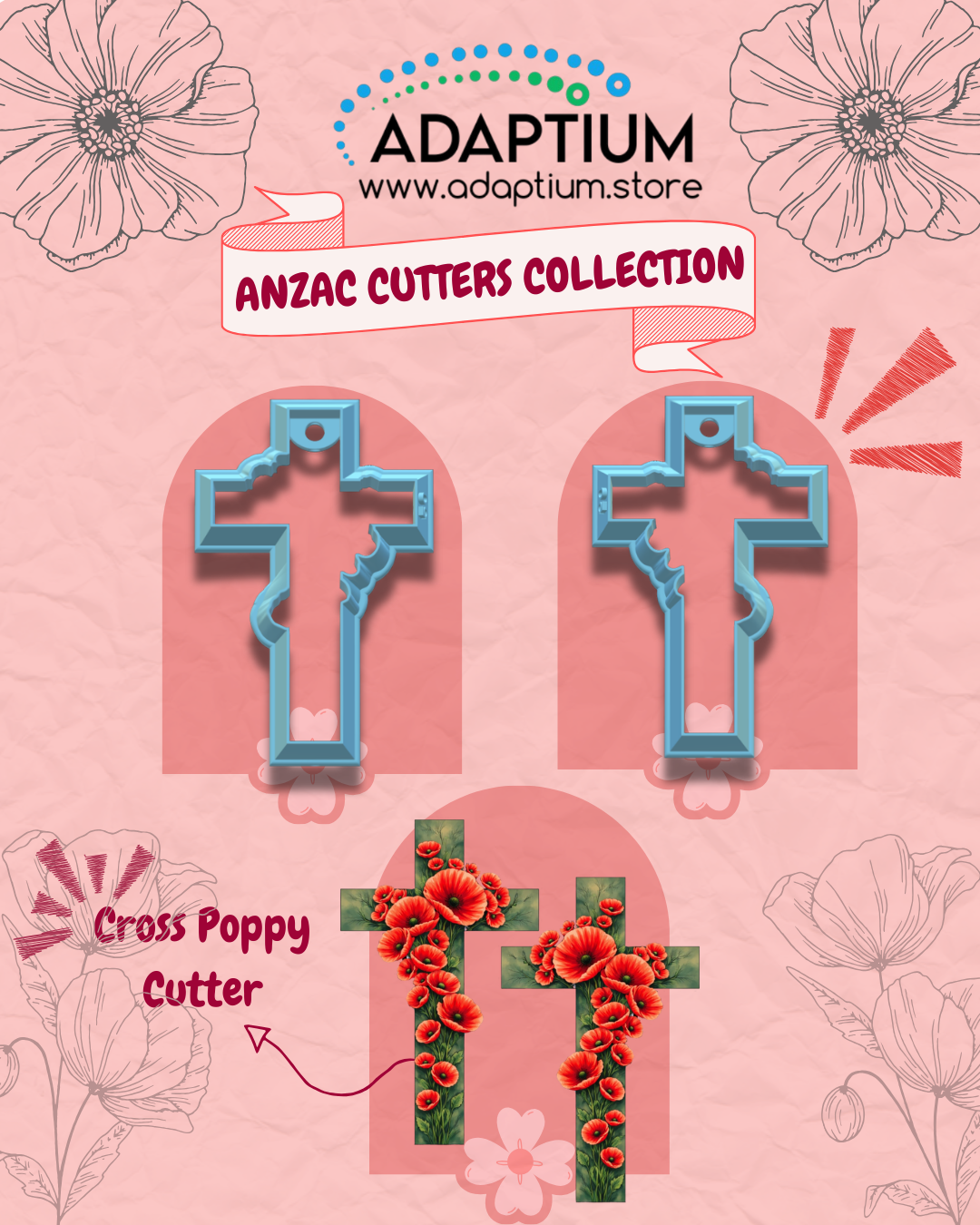 ANZAC Cross Poppy Cutter – Polymer Clay Cutter with Matching Transfer Option
