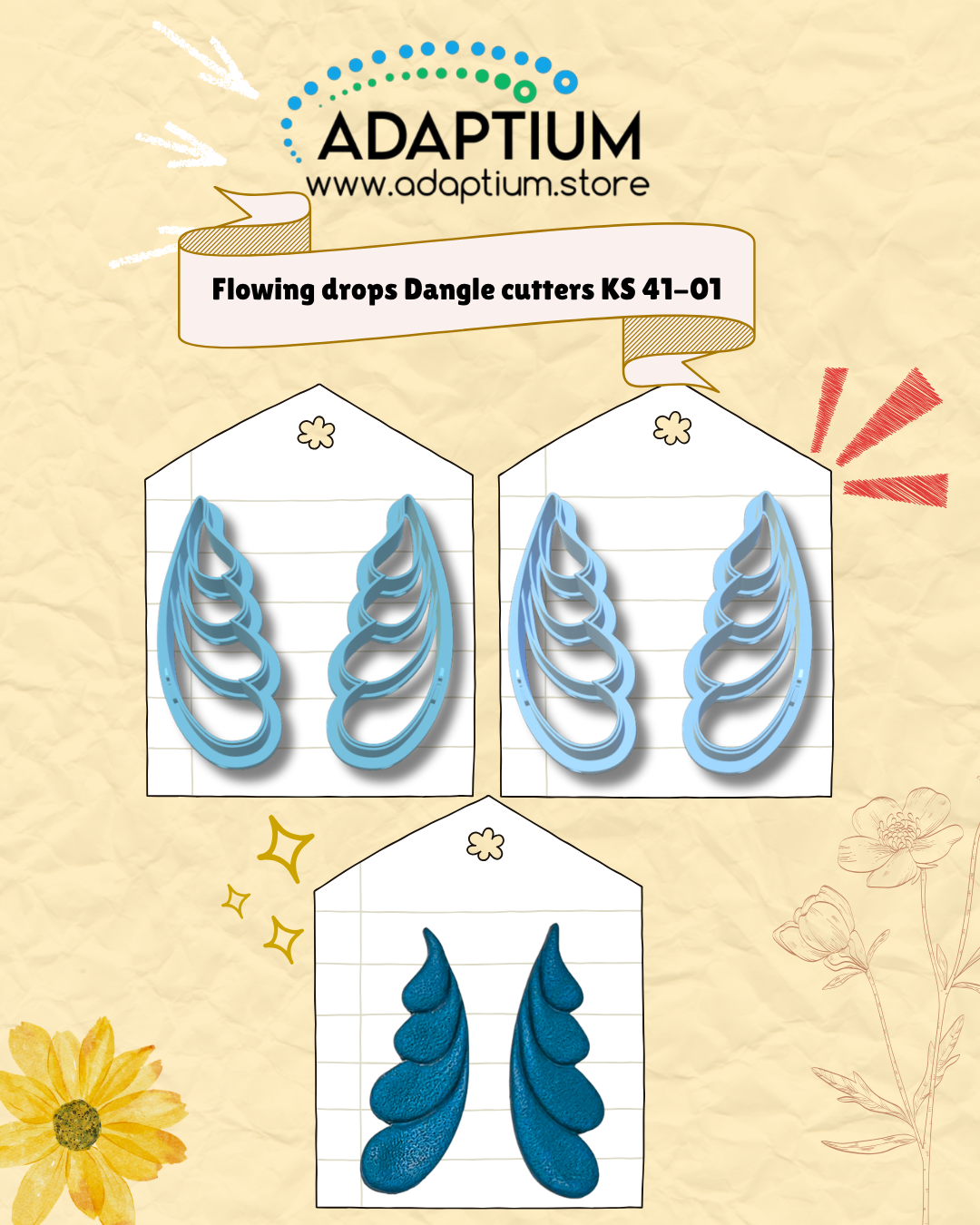 Flowing Drops Dangle Cutters – Polymer Clay Earring Set (KS 41-01)
