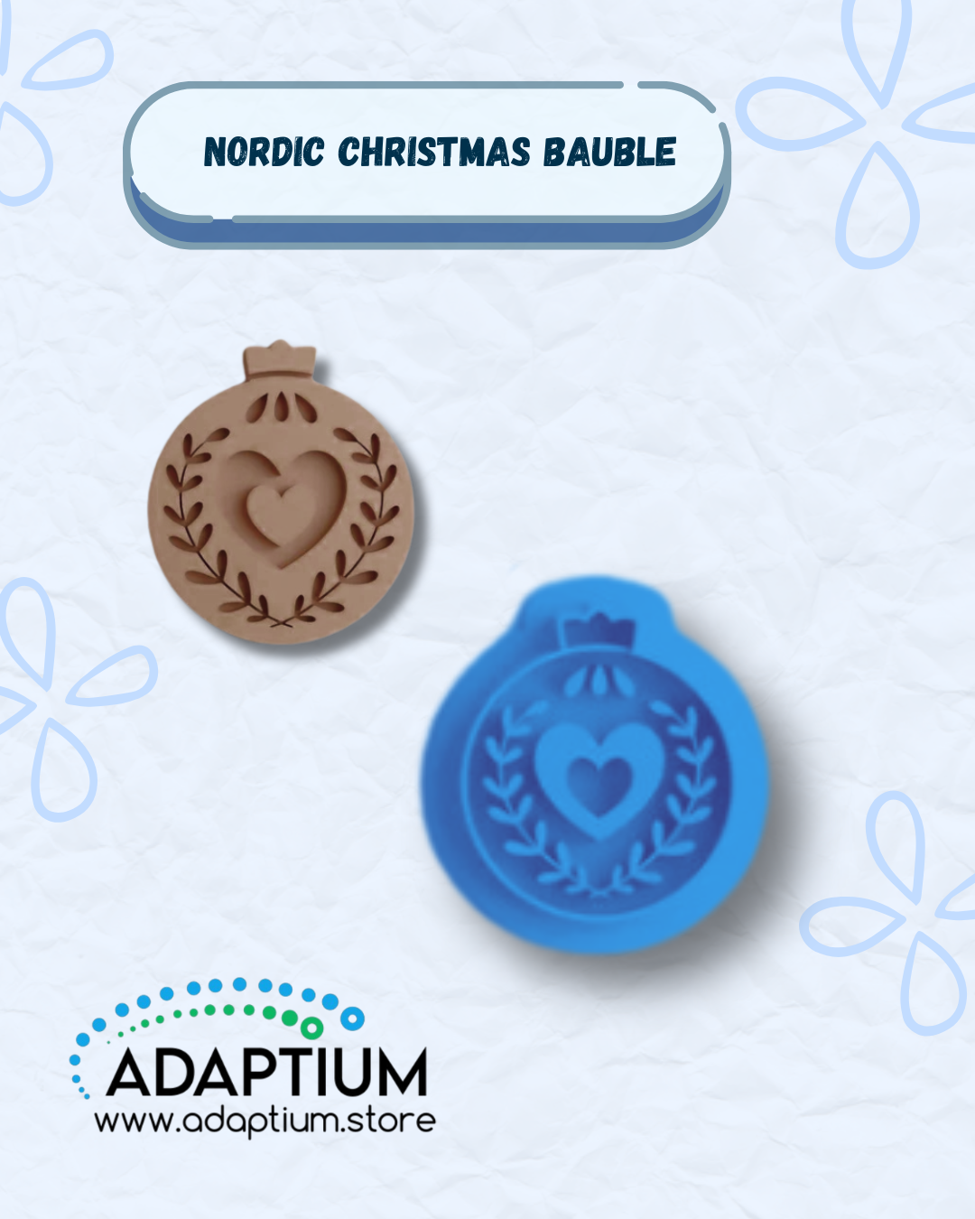 Nordic Christmas Bauble Embossing Cutter for polymer clay, sharp resin cutter with embossed Nordic Christmas design, made in New Zealand