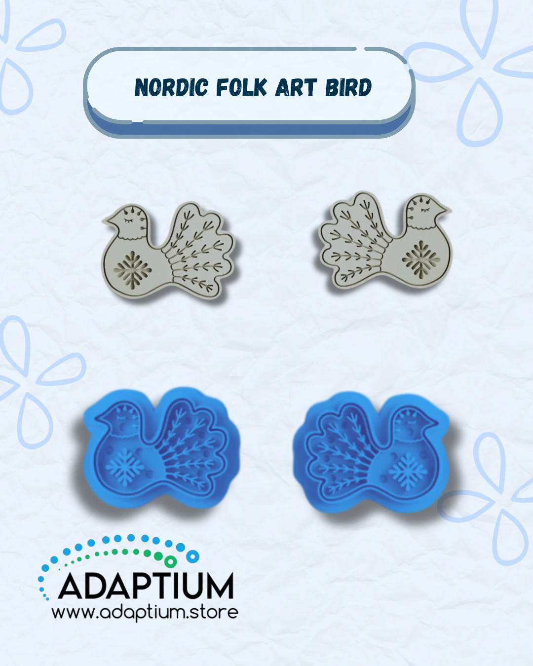 Nordic Folk Art Bird Embossing Cutter for polymer clay, sharp resin cutter with embossed Nordic Christmas design, made in New Zealand