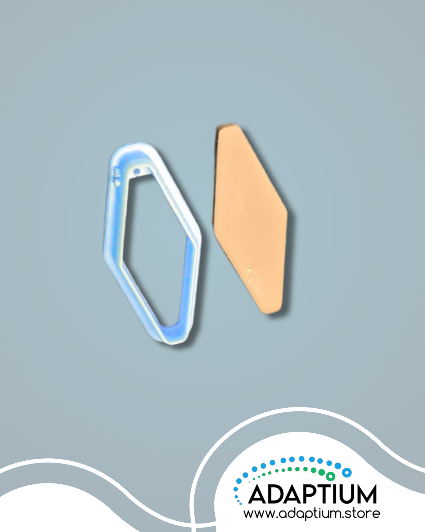 A raw piece of polymer clay cut out from the pale blue resin long diamond cutter 