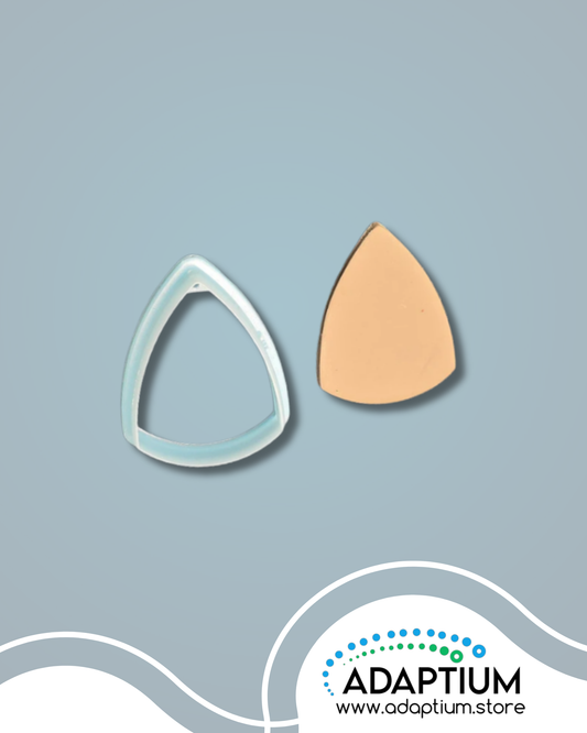 A raw piece of polymer clay cut out from the pale blue resin rounded Triangle cutter 