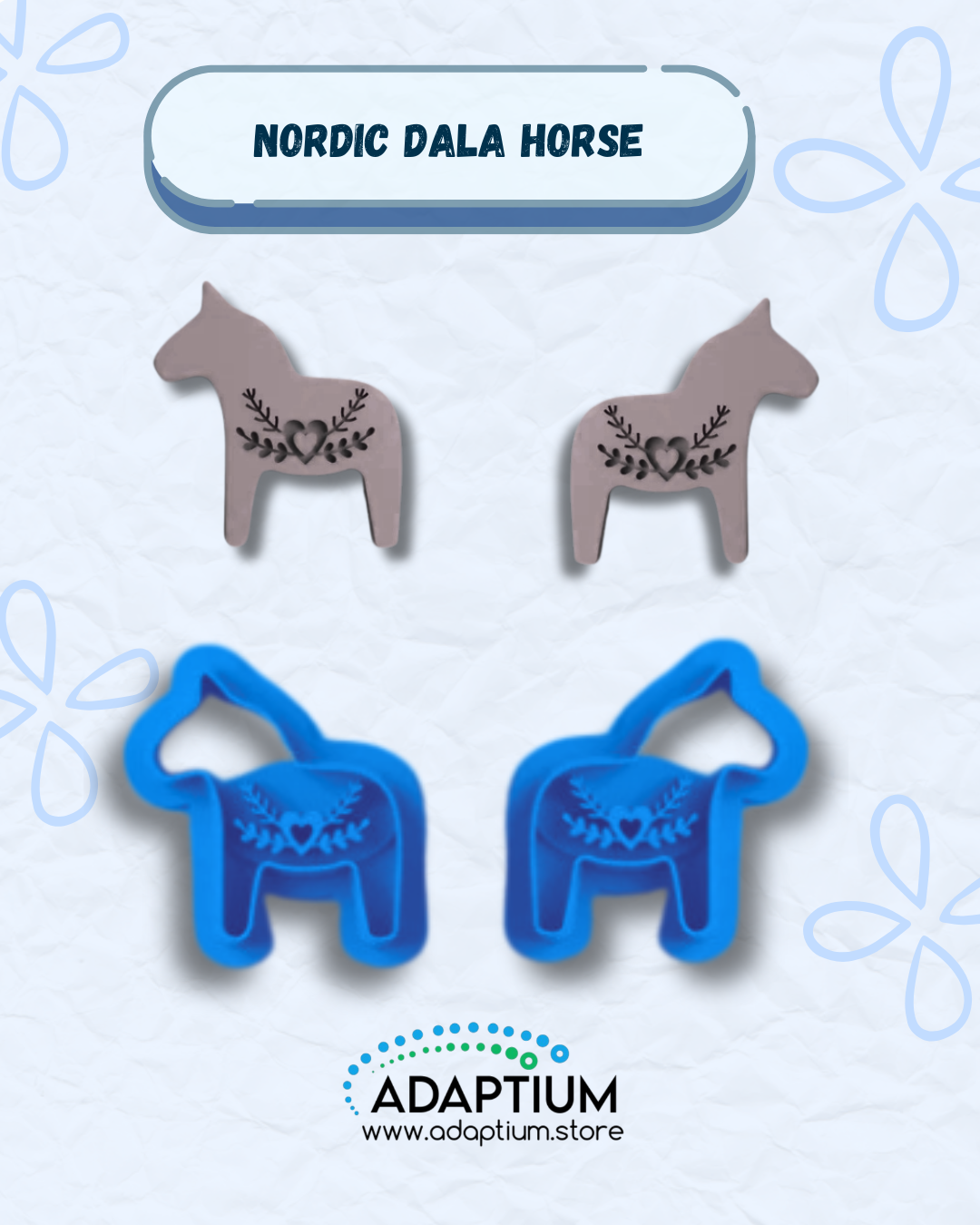 Nordic Dala Horse Embossing Cutter for polymer clay, sharp resin cutter with embossed Nordic Christmas design, made in New Zealand