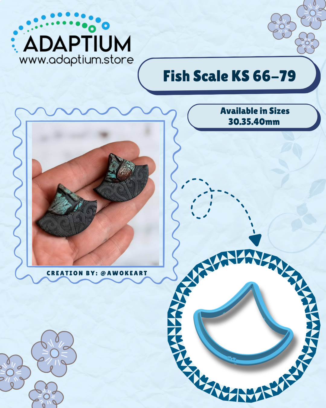 Fish-Mermaid Scale Sharp Clay Cutter KS 66-79- For polymer clay