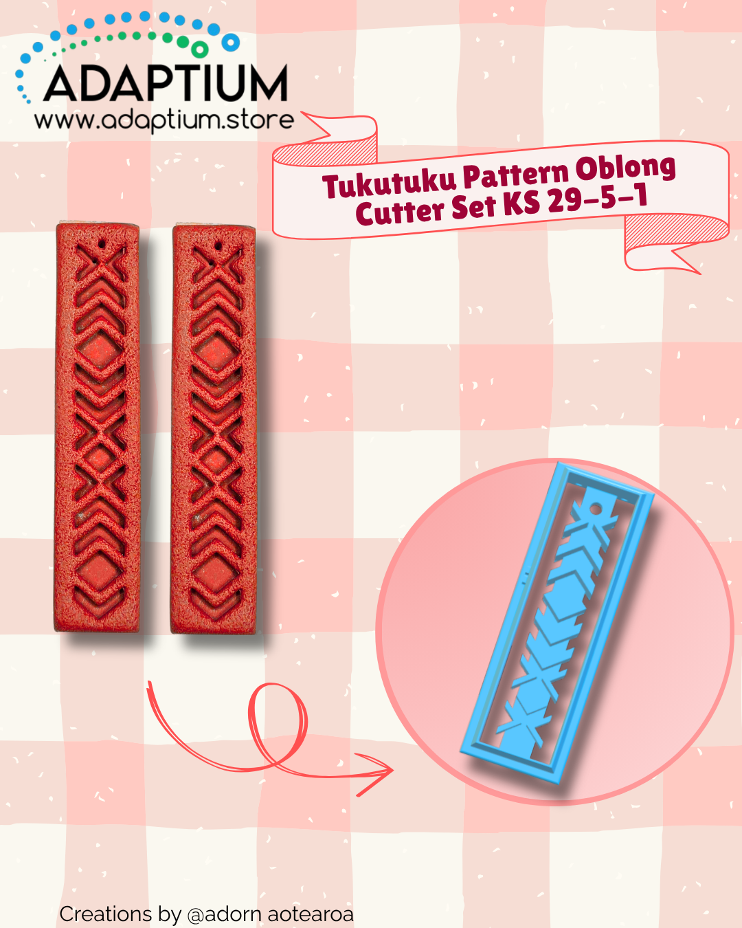 Tukutuku Pattern Oblong Cutter Set – Polymer Clay Drop Earrings KS 29-5