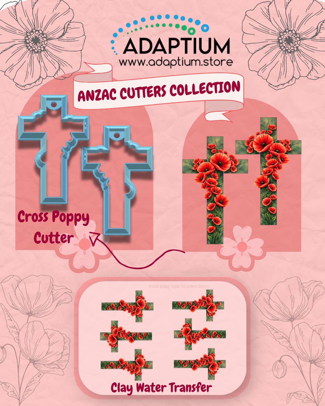 ANZAC Cross Poppy Cutter – Polymer Clay Cutter with Matching Transfer Option