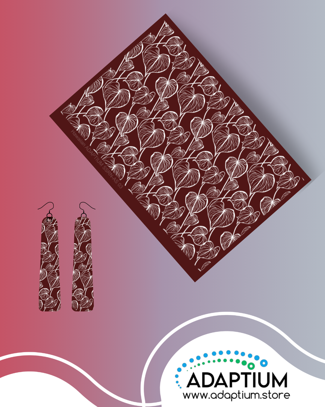 Anthurium leaf silkscreen for polymer clay with detailed tropical leaf line pattern