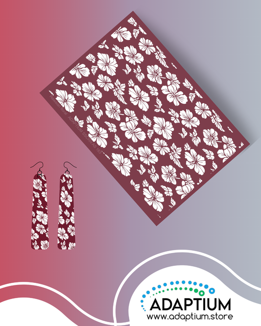 Hawaiian floral polymer clay silkscreen with hibiscus flower pattern in bold tropical style.