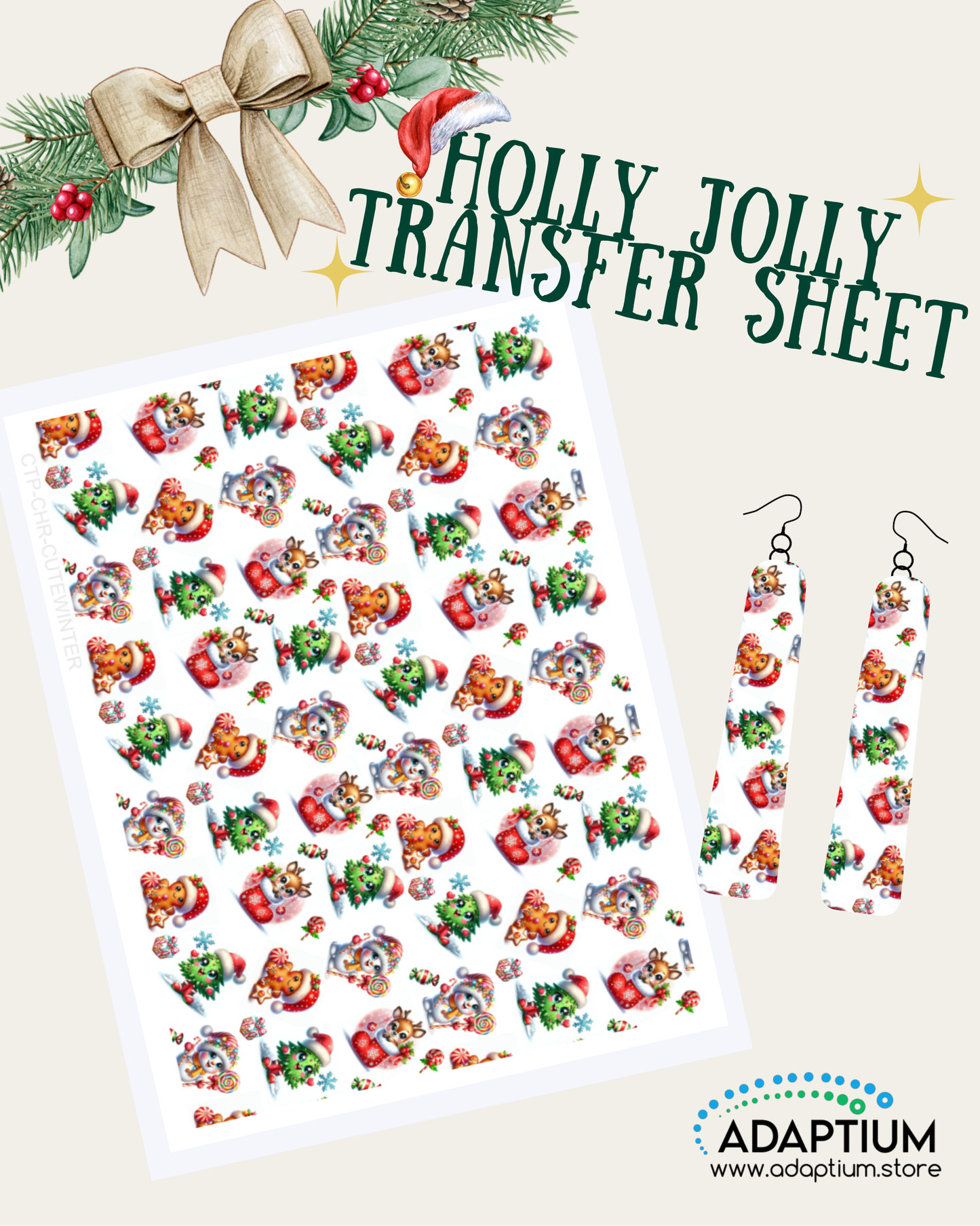 Cute winter Christmas Transfer Sheet - Cute Holiday Pattern for Earrings, Charms & Crafts CTP-CHR-CUT2025