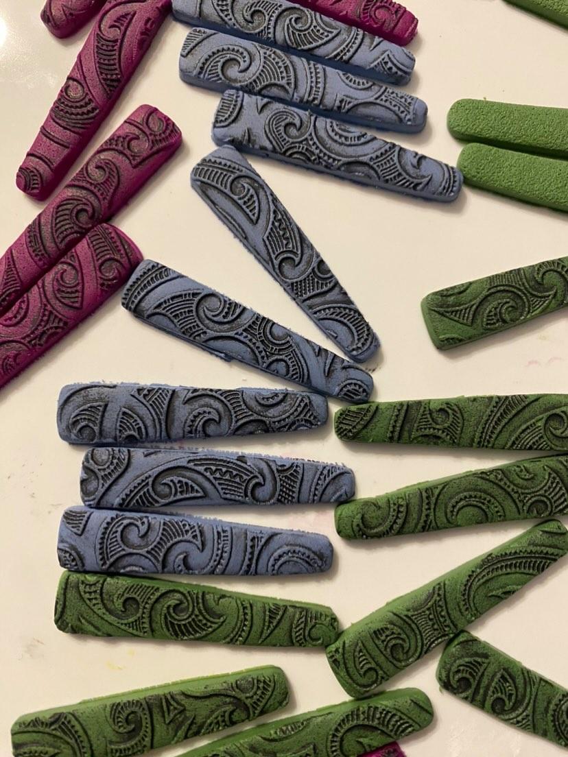 Load video: Short reel showing our texture Sheets being used to create texture on Polymer clay then cut out to make earrings