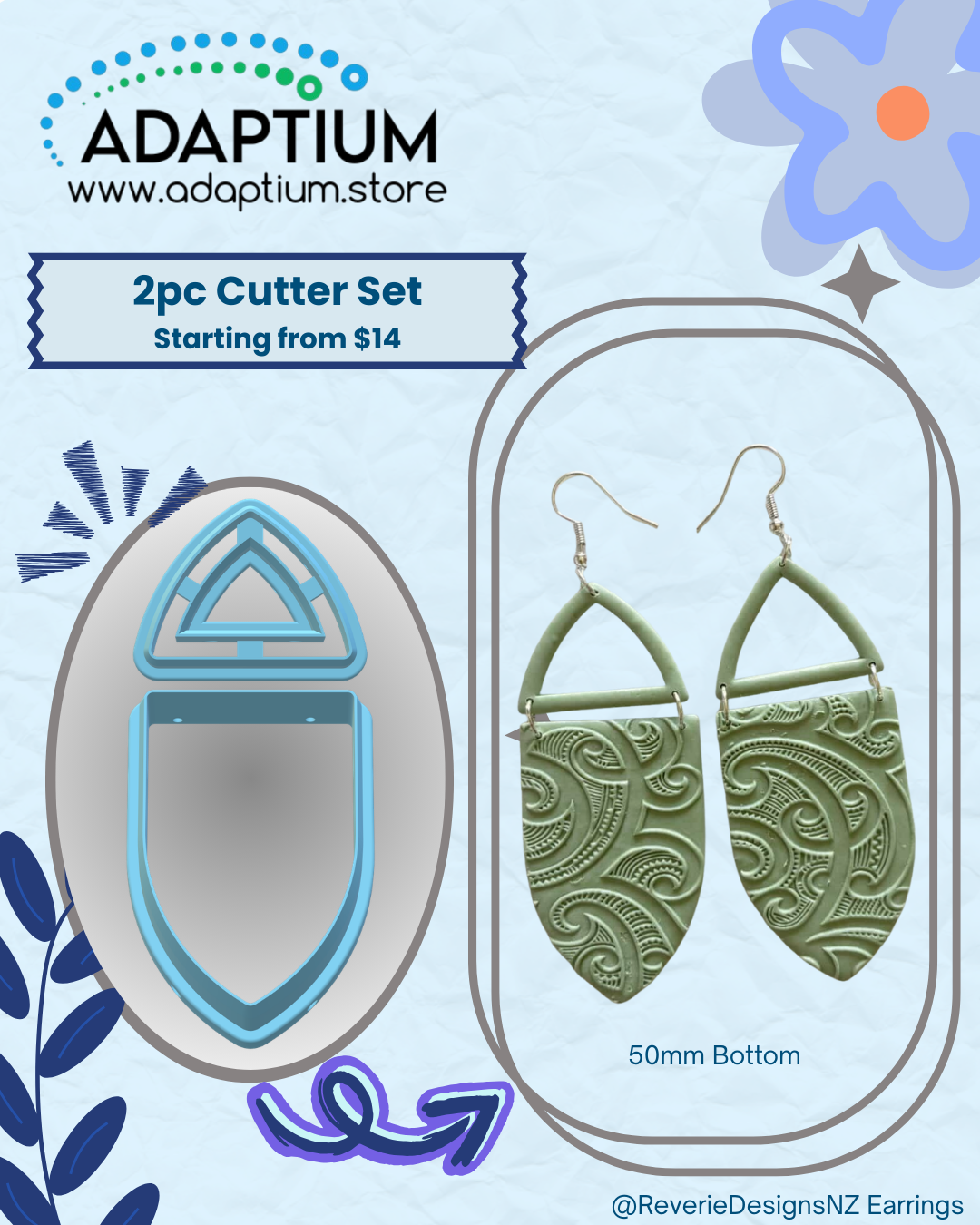 2pc Shield Drop Earring Cutter Set – Polymer Clay Cutter KS 118