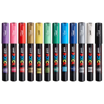 Uni Posca Marker 0.7mm Ultra-Fine Round Tip Asstd Pack 12 PC-1M