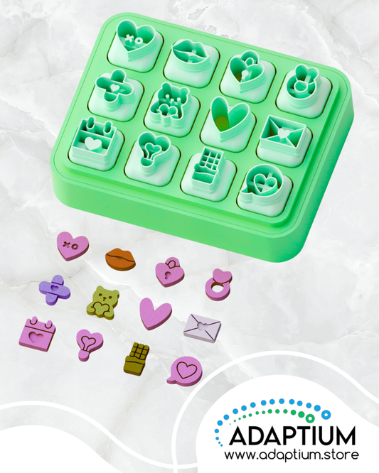 Green silicone mold with various shaped cavities on a white background, featuring the Adaptium brand.