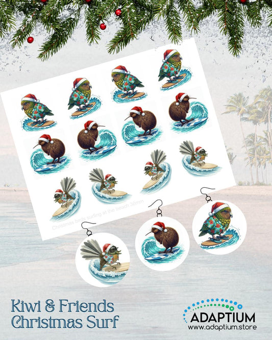 Kiwis & friends Christmas surf Transfer paper CTP-CHR-KIW-SUR