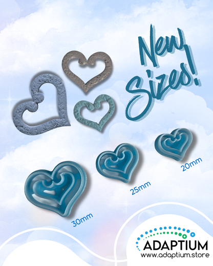 Blue koru heart cutters with the  cutout  polymer clay on a dreamy cloud background
