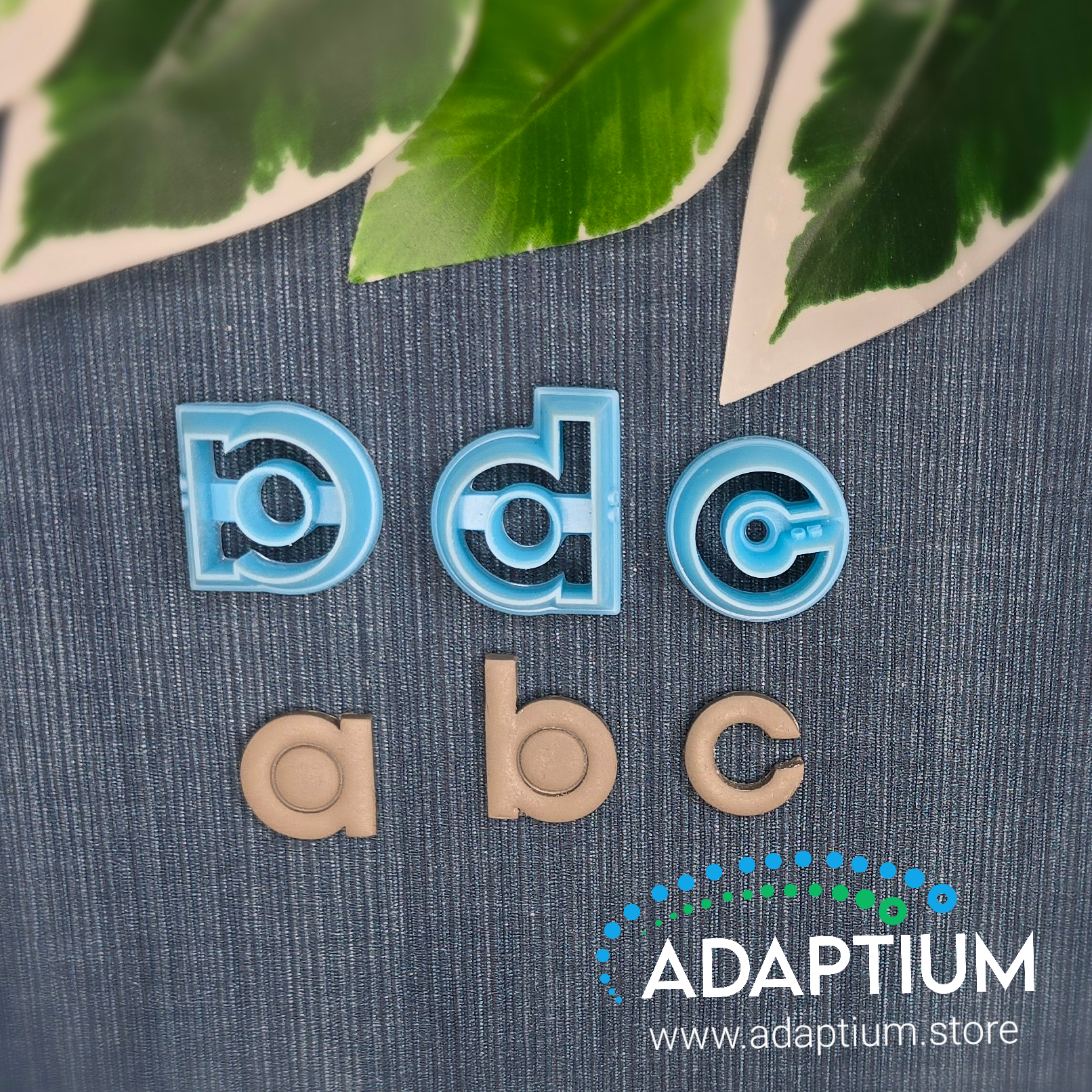 Resin polymer clay cutter shaped from the letter 'A' , 'B', and 'C', with embossed detail for crisp, easy-to-decorate impressions — great for personalizing clay pieces.
