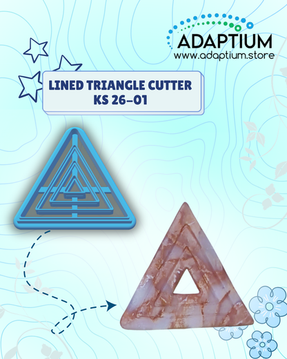 Lined triangle cutter KS 26-01 with a marble pattern on a blue background, branded with Adaptium.