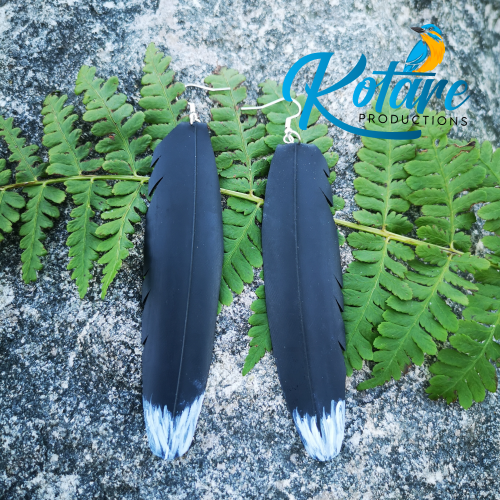 13cm Huia feather up-cycled rubber Earrings